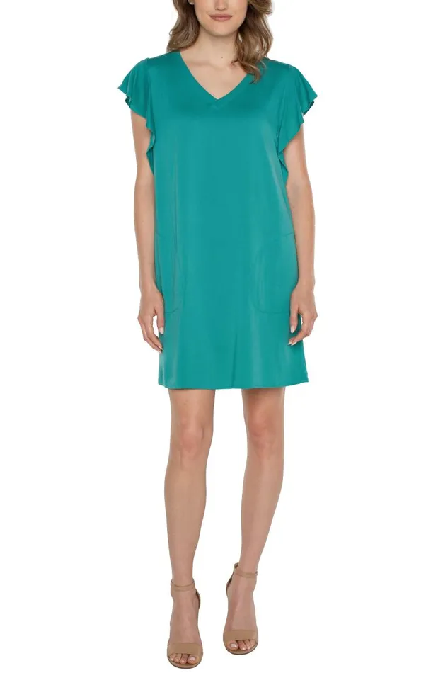 Liverpool Los Angeles Dresses FLUTTER SLEEVE DRESS Mermaid Teal 8211 Womens