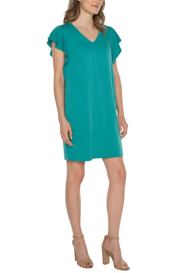 Liverpool Los Angeles Dresses FLUTTER SLEEVE DRESS Mermaid Teal 8211 Womens
