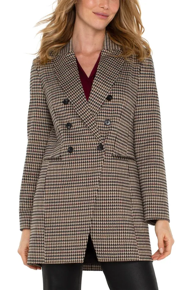 Liverpool Los Angeles Jackets DOUBLE BREASTED LONGLINE BLAZER Black Tan Houndstooth 8211 Womens