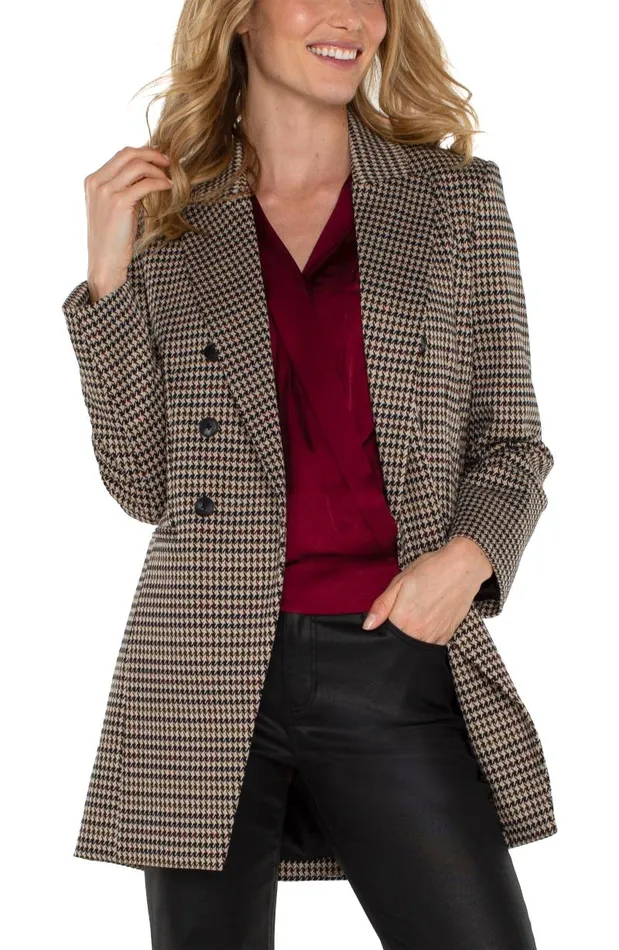 Liverpool Los Angeles Jackets DOUBLE BREASTED LONGLINE BLAZER Black Tan Houndstooth 8211 Womens
