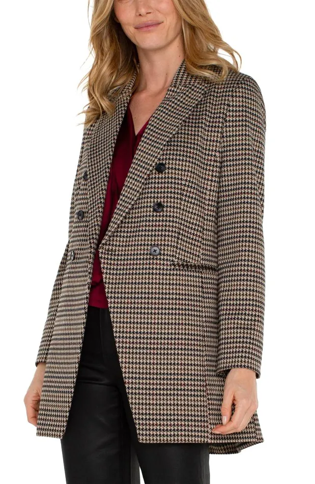 Liverpool Los Angeles Jackets DOUBLE BREASTED LONGLINE BLAZER Black Tan Houndstooth 8211 Womens