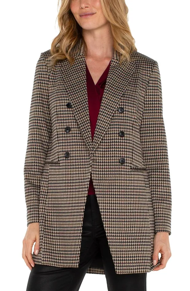 Liverpool Los Angeles Jackets DOUBLE BREASTED LONGLINE BLAZER Black Tan Houndstooth 8211 Womens