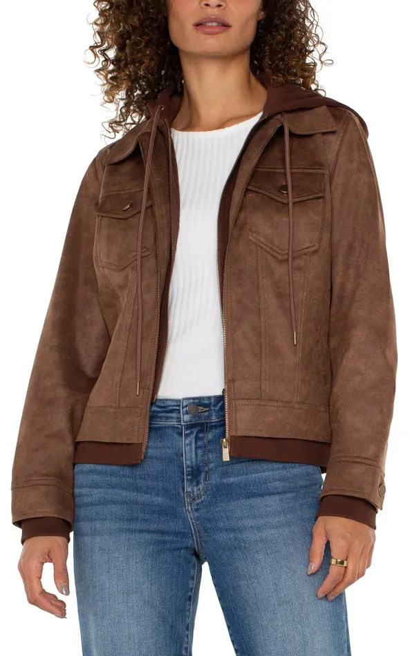 Liverpool Los Angeles Jackets ZIP UP TRUCKER JACKET WITH REMOVABLE HOOD Vintage Umber 8211 Womens
