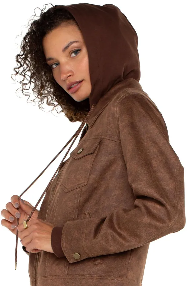 Liverpool Los Angeles Jackets ZIP UP TRUCKER JACKET WITH REMOVABLE HOOD Vintage Umber 8211 Womens