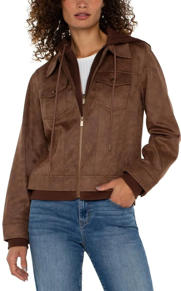 Liverpool Los Angeles Jackets ZIP UP TRUCKER JACKET WITH REMOVABLE HOOD Vintage Umber 8211 Womens