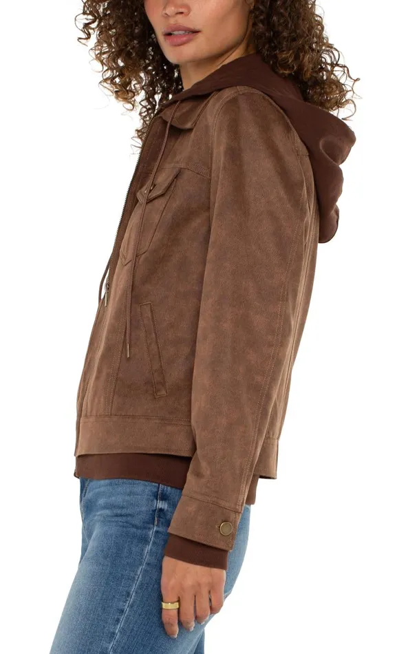 Liverpool Los Angeles Jackets ZIP UP TRUCKER JACKET WITH REMOVABLE HOOD Vintage Umber 8211 Womens