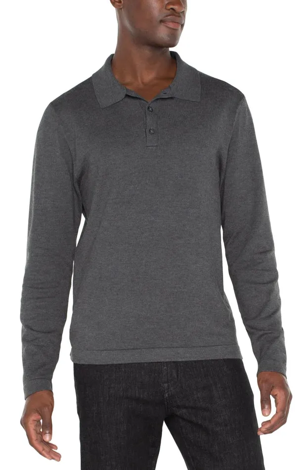Liverpool Los Angeles Shirts LONG SLEEVE KNIT POLO Charcoal Grey 8211 Mens