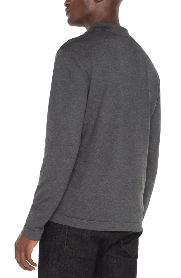 Liverpool Los Angeles Shirts LONG SLEEVE KNIT POLO Charcoal Grey 8211 Mens