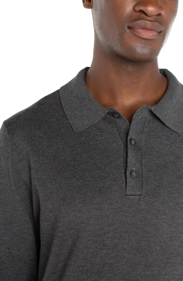Liverpool Los Angeles Shirts LONG SLEEVE KNIT POLO Charcoal Grey 8211 Mens