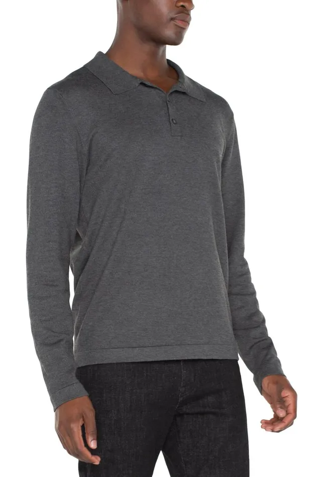 Liverpool Los Angeles Shirts LONG SLEEVE KNIT POLO Charcoal Grey 8211 Mens