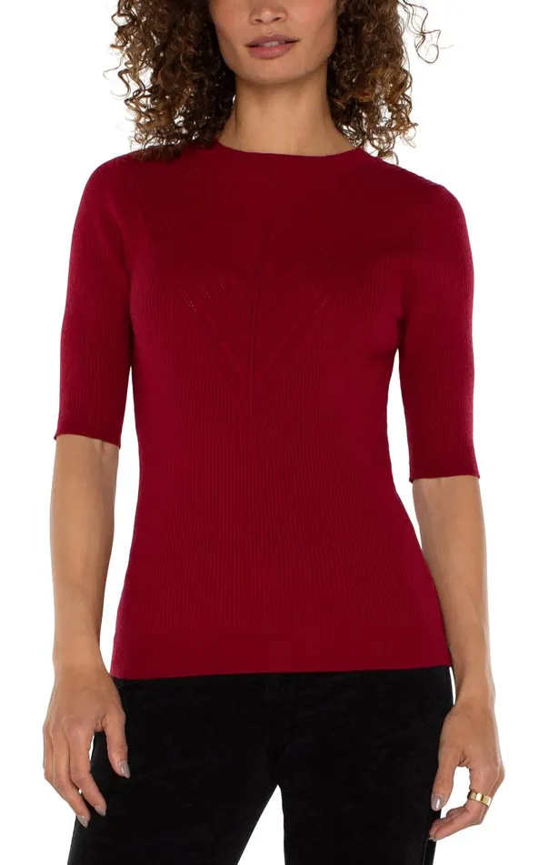 Liverpool Los Angeles Sweaters ELBOW SLEEVE CREW NECK SWEATER Ruby Red 8211 Womens