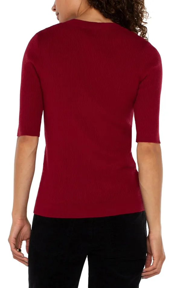 Liverpool Los Angeles Sweaters ELBOW SLEEVE CREW NECK SWEATER Ruby Red 8211 Womens