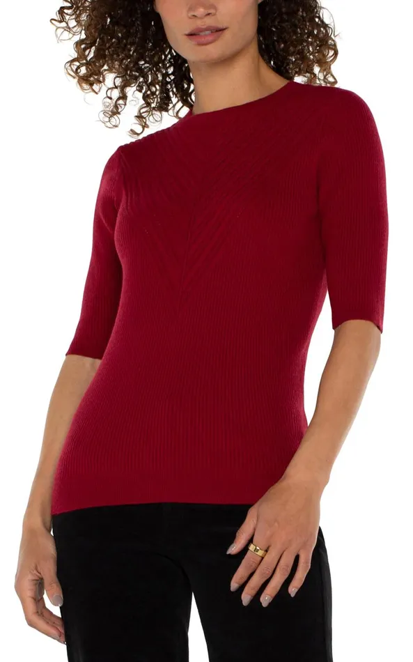 Liverpool Los Angeles Sweaters ELBOW SLEEVE CREW NECK SWEATER Ruby Red 8211 Womens