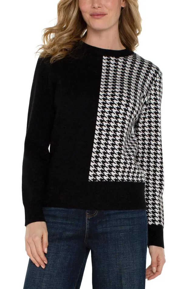 Liverpool Los Angeles Sweaters LONG SLEEVE CREW NECK SWEATER Black White Houndstooth 8211 Womens