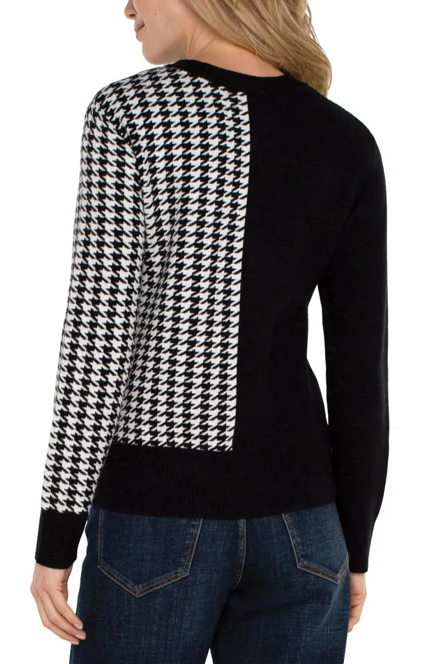 Liverpool Los Angeles Sweaters LONG SLEEVE CREW NECK SWEATER Black White Houndstooth 8211 Womens