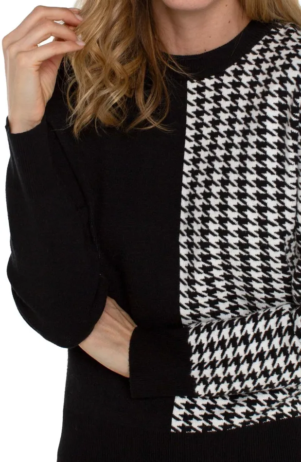 Liverpool Los Angeles Sweaters LONG SLEEVE CREW NECK SWEATER Black White Houndstooth 8211 Womens
