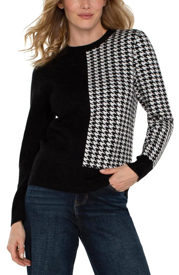 Liverpool Los Angeles Sweaters LONG SLEEVE CREW NECK SWEATER Black White Houndstooth 8211 Womens