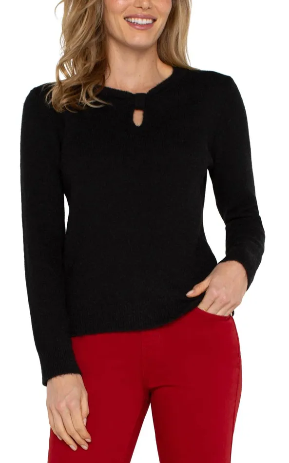 Liverpool Los Angeles Sweaters LONG SLEEVE CUT OUT BOW NECK SWEATER Black 8211 Womens