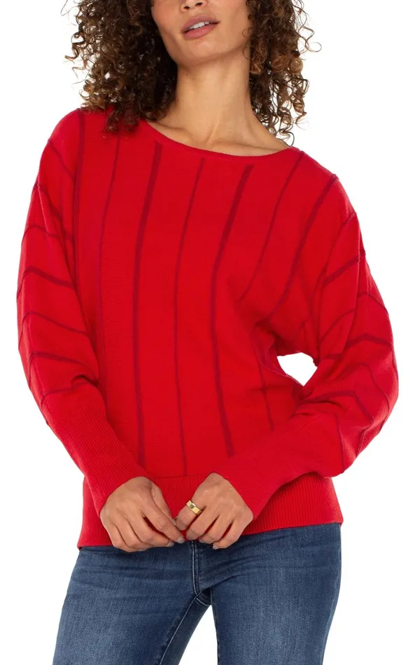 Liverpool Los Angeles Sweaters LONG SLEEVE DOLMAN SWEATER WITH STRIPE Tango Red 8211 Womens