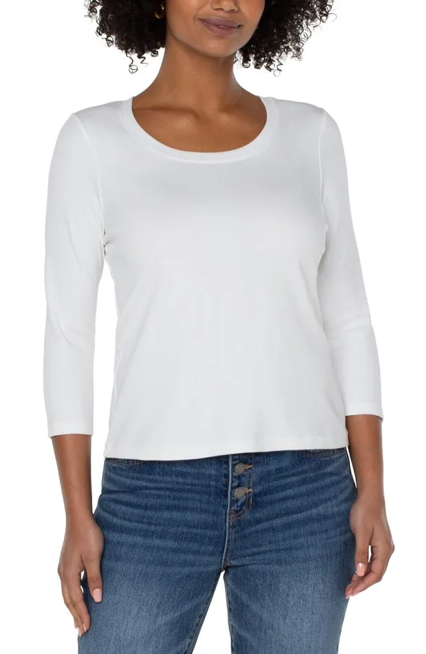 Liverpool Los Angeles Tees 34 SLEEVE SCOOP NECK KNIT TEE White 8211 Womens