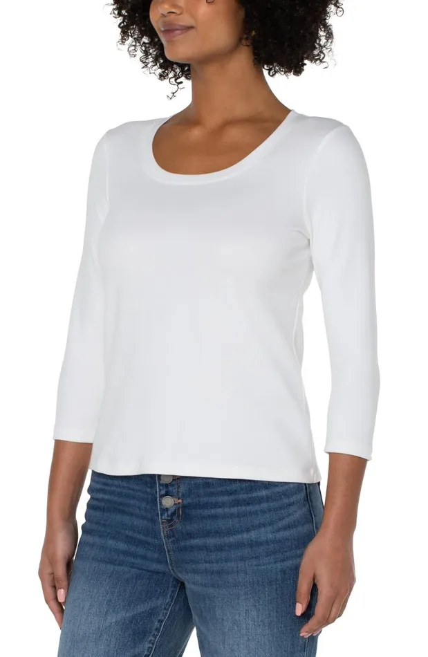 Liverpool Los Angeles Tees 34 SLEEVE SCOOP NECK KNIT TEE White 8211 Womens
