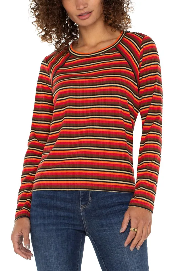 Liverpool Los Angeles Tees CREW NECK LONG SLEEVE KNIT TOP Burnt Orange Multi Stripe 8211 Womens Liverpool Los Angeles Tees CREW NECK LONG SLEEVE KNIT TOP Burnt Orange Multi Stripe 8211 Womens