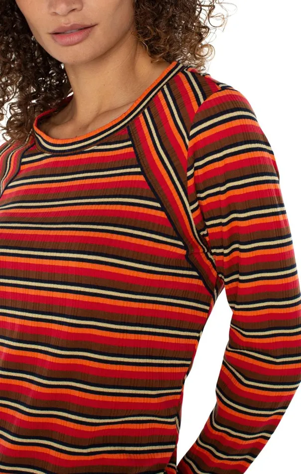 Liverpool Los Angeles Tees CREW NECK LONG SLEEVE KNIT TOP Burnt Orange Multi Stripe 8211 Womens