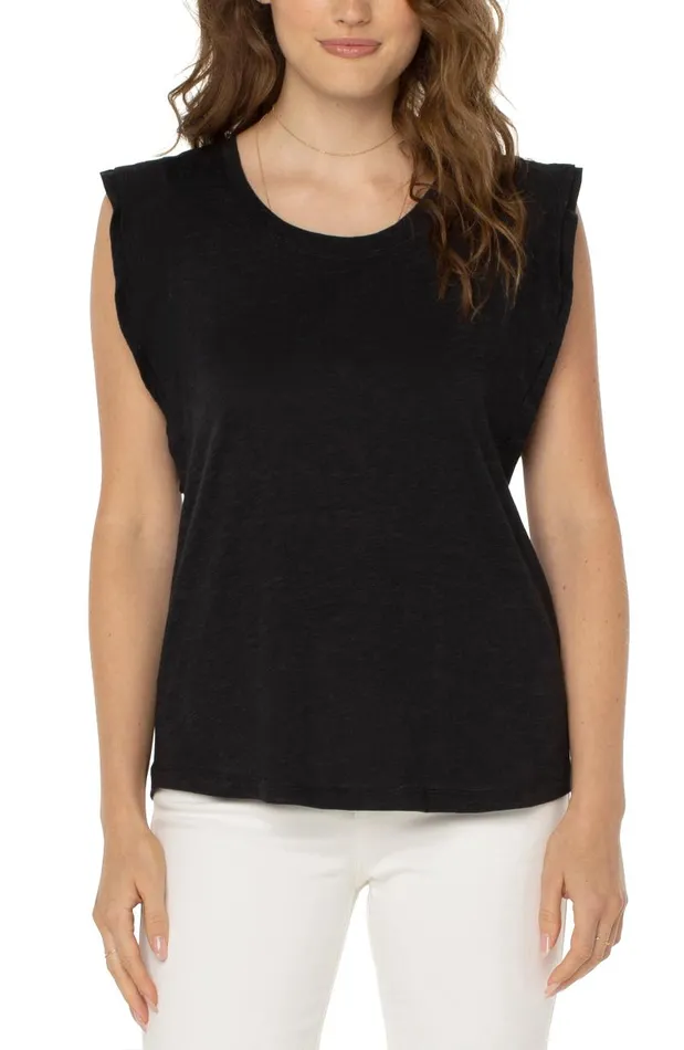 Liverpool Los Angeles Tees DOUBLE FLUTTER SLEEVE KNIT TOP Black 8211 Womens