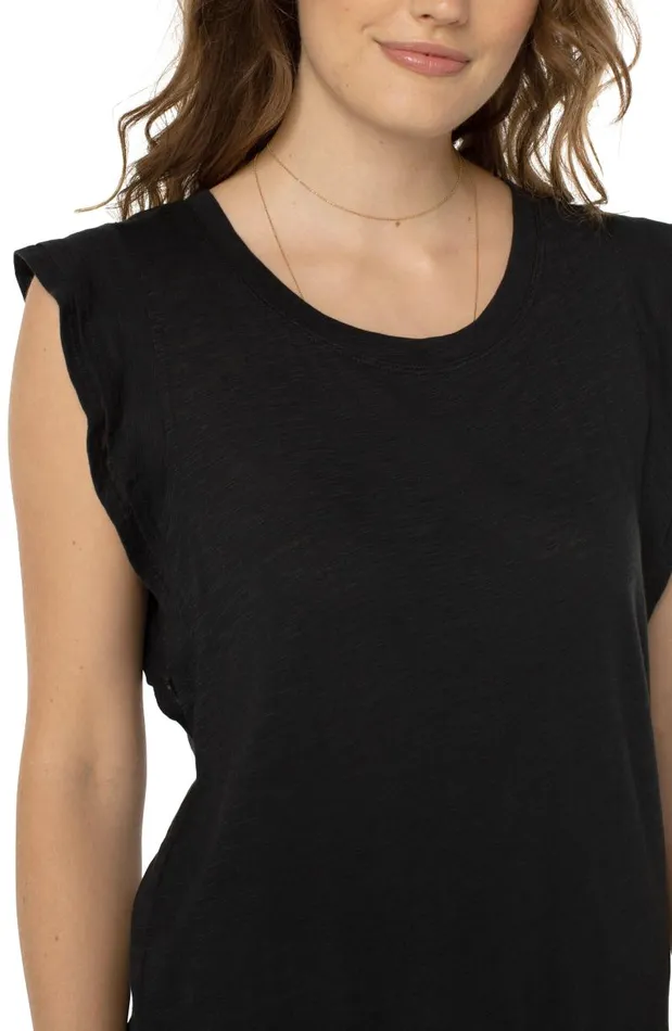 Liverpool Los Angeles Tees DOUBLE FLUTTER SLEEVE KNIT TOP Black 8211 Womens
