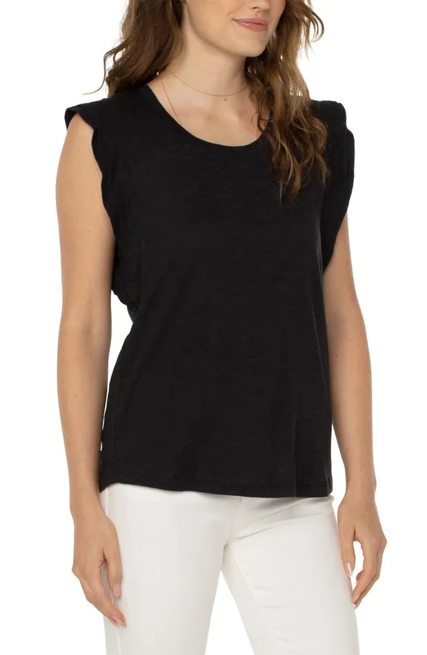 Liverpool Los Angeles Tees DOUBLE FLUTTER SLEEVE KNIT TOP Black 8211 Womens