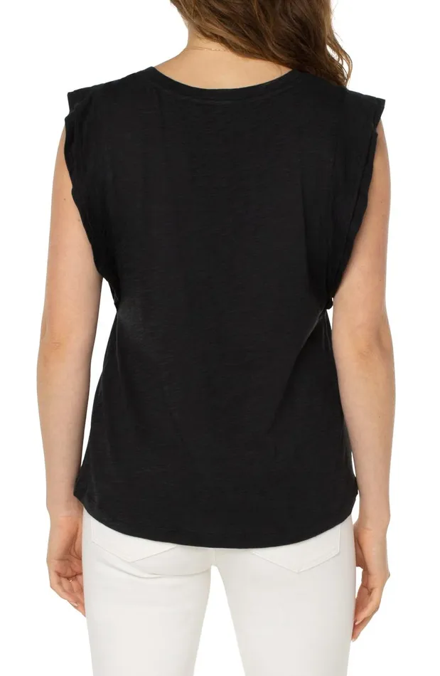 Liverpool Los Angeles Tees DOUBLE FLUTTER SLEEVE KNIT TOP Black 8211 Womens