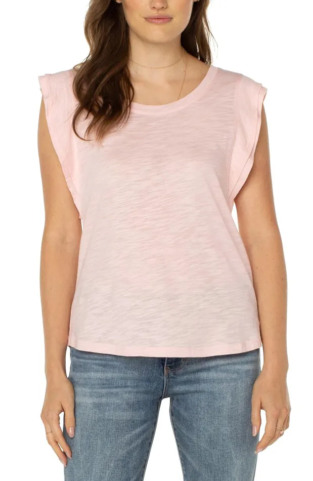 Liverpool Los Angeles Tees DOUBLE FLUTTER SLEEVE KNIT TOP Peony 8211 Womens