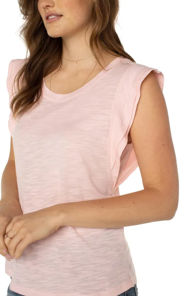 Liverpool Los Angeles Tees DOUBLE FLUTTER SLEEVE KNIT TOP Peony 8211 Womens