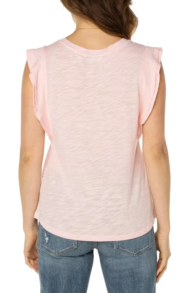 Liverpool Los Angeles Tees DOUBLE FLUTTER SLEEVE KNIT TOP Peony 8211 Womens