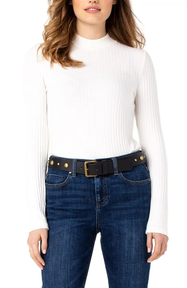 Liverpool Los Angeles Tees MOCK NECK LONG SLEEVE KNIT TOP Snow 8211 Womens