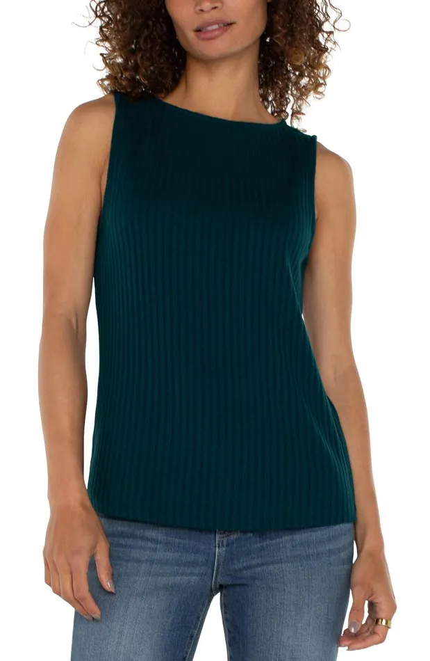 Liverpool Los Angeles Tees SLEEVELESS BOAT NECK RIB KNIT TOP Dark Forest 8211 Womens