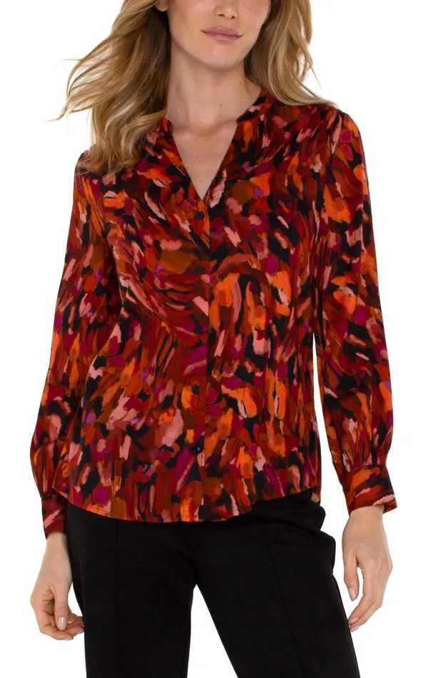 Liverpool Los Angeles Tops BUTTON FRONT SHIRT WITH BANDED COLLAR Painted Cedar 8211 Womens Liverpool Los Angeles Tops BUTTON FRONT SHIRT WITH BANDED COLLAR Painted Cedar 8211 Womens