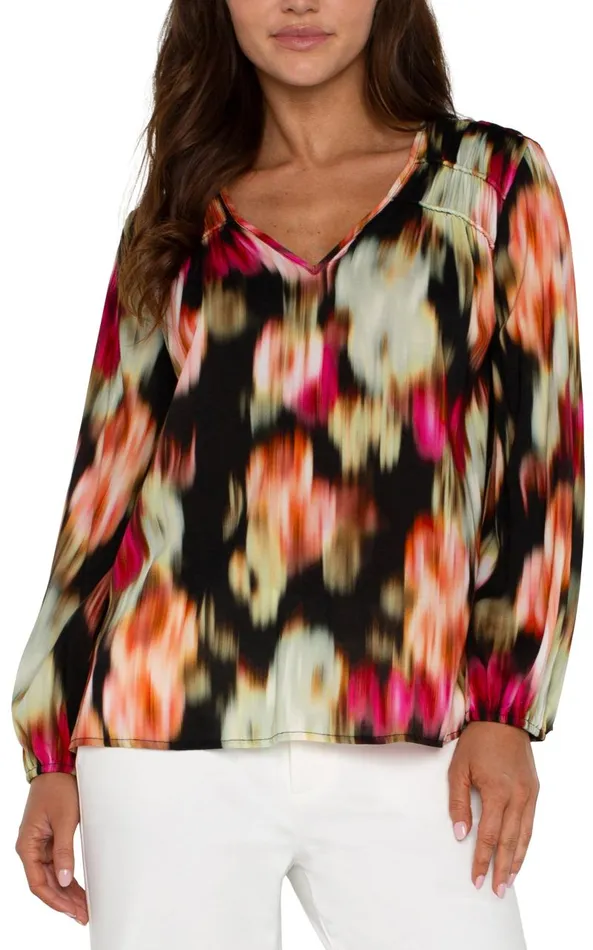 Liverpool Los Angeles Tops LONG SLEEVE VNECK SHIRRED WOVEN BLOUSE Star Ruby Floral 8211 Womens Liverpool Los Angeles Tops LONG SLEEVE VNECK SHIRRED WOVEN BLOUSE Star Ruby Floral 8211 Womens