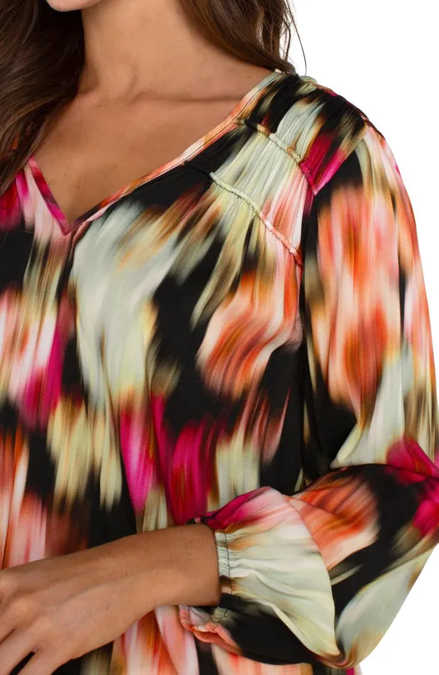 Liverpool Los Angeles Tops LONG SLEEVE VNECK SHIRRED WOVEN BLOUSE Star Ruby Floral 8211 Womens