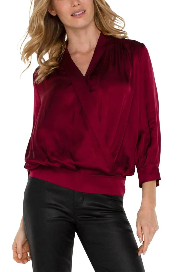 Liverpool Los Angeles Tops SHAWL WRAP FRONT BRACELET SLEEVE BLOUSE Pinot Noir 8211 Womens Liverpool Los Angeles Tops SHAWL WRAP FRONT BRACELET SLEEVE BLOUSE Pinot Noir 8211 Womens