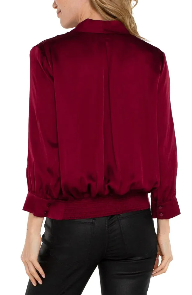 Liverpool Los Angeles Tops SHAWL WRAP FRONT BRACELET SLEEVE BLOUSE Pinot Noir 8211 Womens