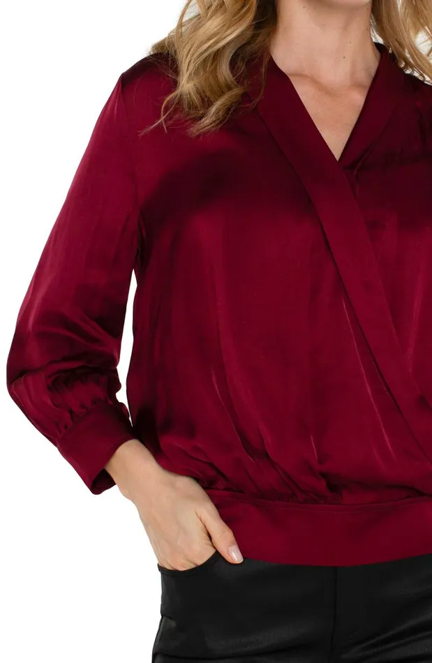 Liverpool Los Angeles Tops SHAWL WRAP FRONT BRACELET SLEEVE BLOUSE Pinot Noir 8211 Womens