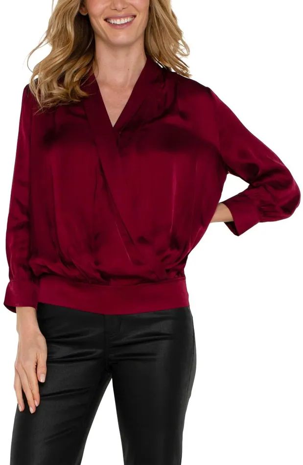 Liverpool Los Angeles Tops SHAWL WRAP FRONT BRACELET SLEEVE BLOUSE Pinot Noir 8211 Womens