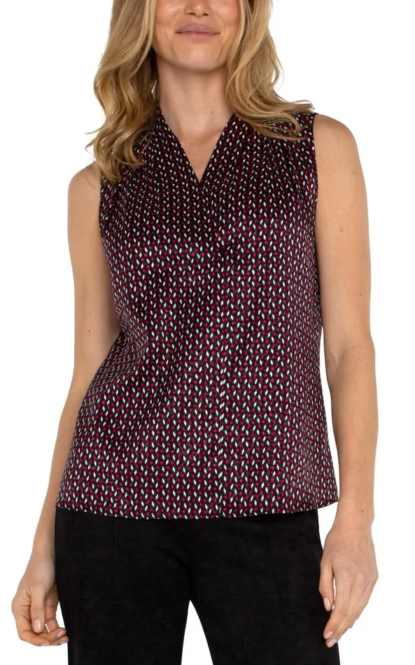Liverpool Los Angeles Tops SLEEVELESS PLEATED NECK WOVEN BLOUSE Star Ruby Dot 8211 Womens Liverpool Los Angeles Tops SLEEVELESS PLEATED NECK WOVEN BLOUSE Star Ruby Dot 8211 Womens