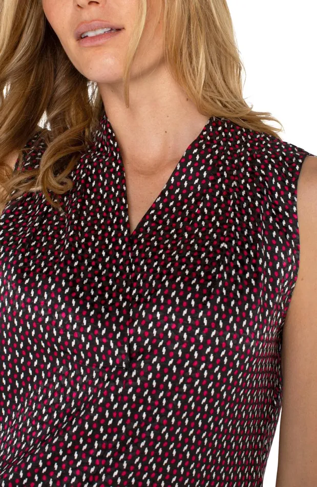 Liverpool Los Angeles Tops SLEEVELESS PLEATED NECK WOVEN BLOUSE Star Ruby Dot 8211 Womens