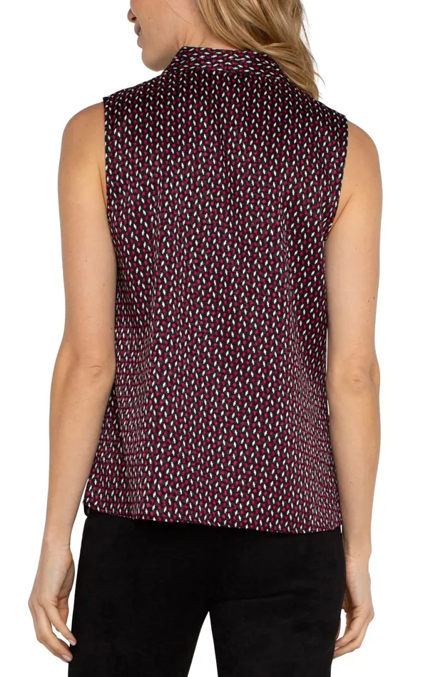 Liverpool Los Angeles Tops SLEEVELESS PLEATED NECK WOVEN BLOUSE Star Ruby Dot 8211 Womens