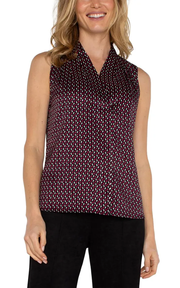 Liverpool Los Angeles Tops SLEEVELESS PLEATED NECK WOVEN BLOUSE Star Ruby Dot 8211 Womens