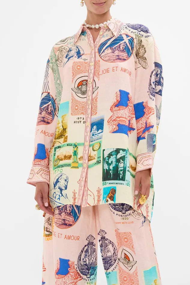 LONG LINE SHIRT WITH YOKE AND BUTTON DETAIL HAUTE PASSPORT Haute Passport Womens Camilla Blouses and Shirts