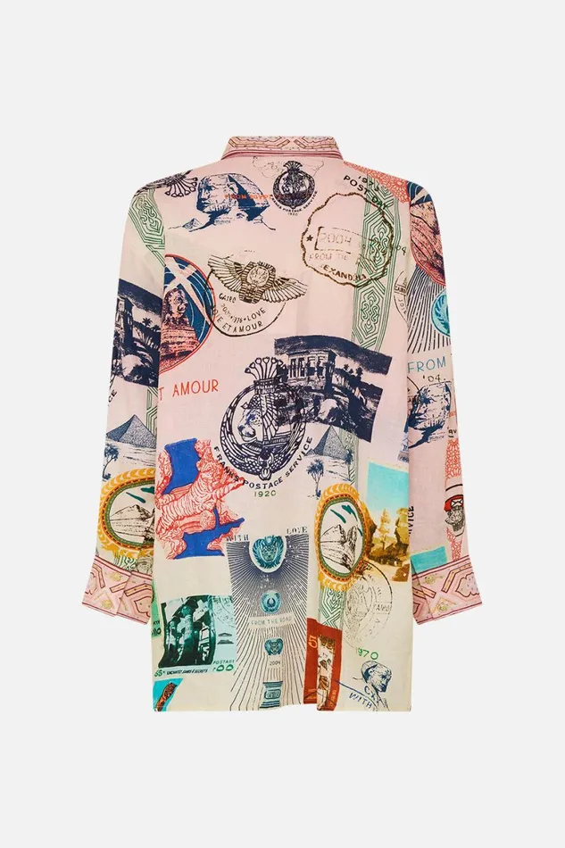 LONG LINE SHIRT WITH YOKE AND BUTTON DETAIL HAUTE PASSPORT Haute Passport Womens Camilla Blouses and Shirts