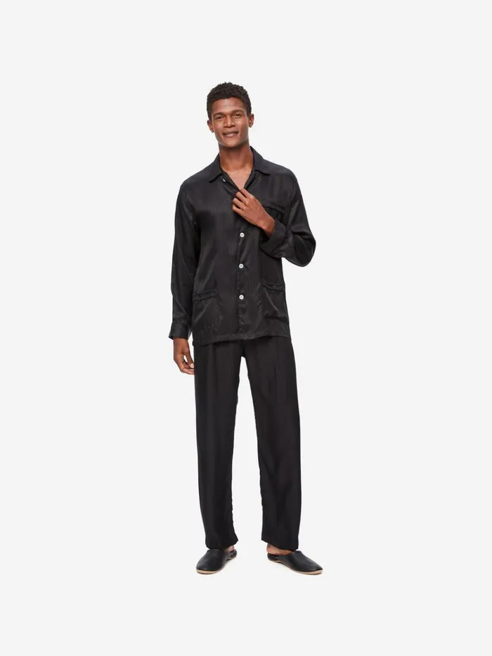 Long Pajamas Men Derek Rose Classic Fit Pajamas Woburn 8 Silk Satin Black